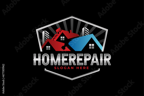 High quality colorful home repair, roofing, remodeling, handyman, home renovation, decor logo	