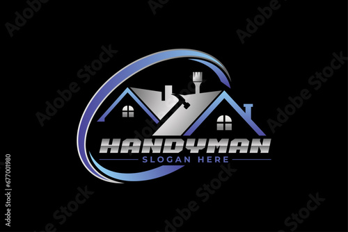 High quality colorful home repair, roofing, remodeling, handyman, home renovation, decor logo	