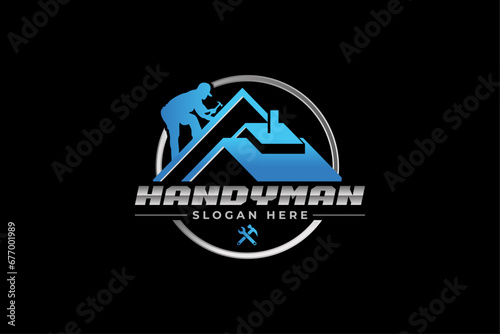 High quality colorful home repair, roofing, remodeling, handyman, home renovation, decor logo	