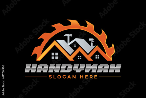 High quality colorful home repair, roofing, remodeling, handyman, home renovation, decor logo	