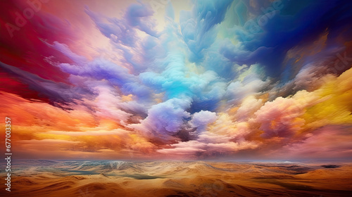 landscape with colorful clouds and sun