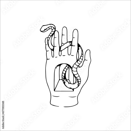 vector illustration of hand with snake