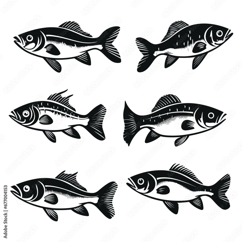 Fototapeta premium fish vector illustration silhouette laser cutting black and white shape