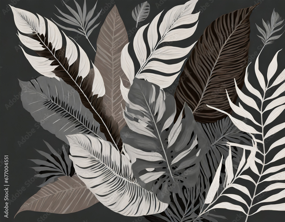 Fototapeta tropical leaf,leaves collection for design with dark color.creative and minimal art nature background.decoration pattern