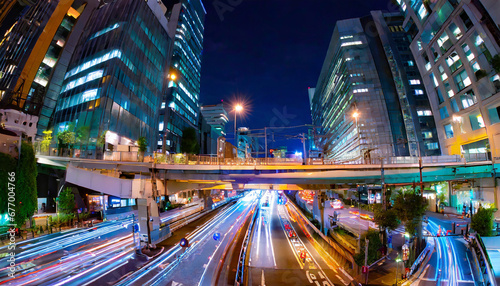 A night traffic jam at the city crossing in Tokyo wide shot © kimberly