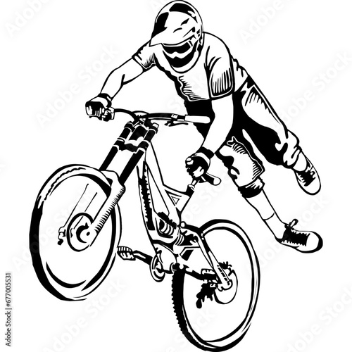 person riding a bike in downhill competition with free style