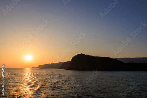                                                                                                                      2023   11   1      5                              Dawn at the beautiful Okada Port on Oshima Island.  On board the ship Sarubia Maru on Tokai Kisen s Tokyo Bay to Izu Islands route. Pho