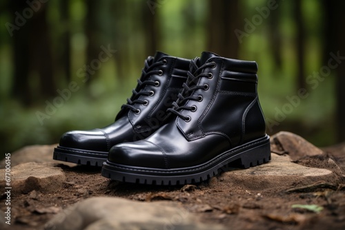 black leather army boots worn by a soldier