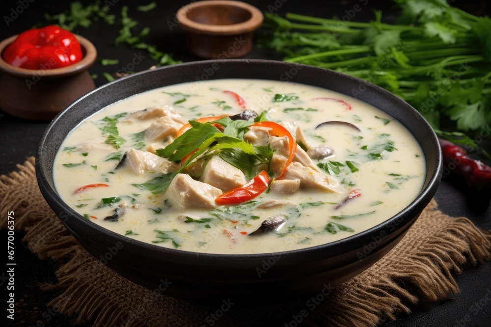 Chicken and vegetable soup with a creamy texture