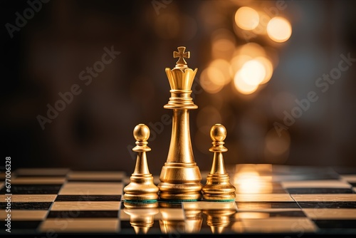 Chess king on board with opponent Strategy conflict management planning tactic politics communication leader