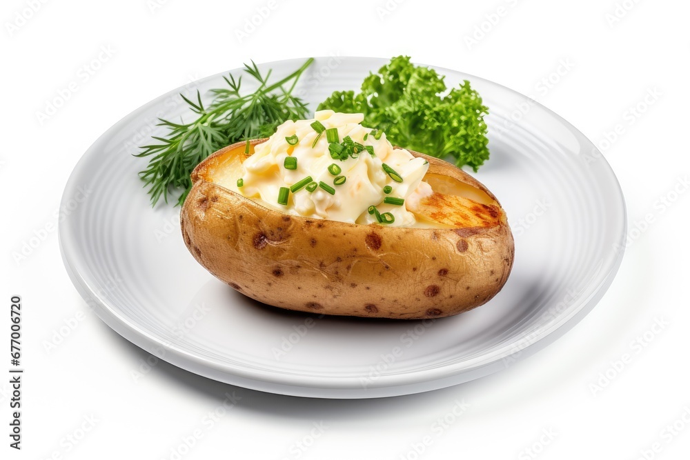 Delicious baked potato on a blank plate