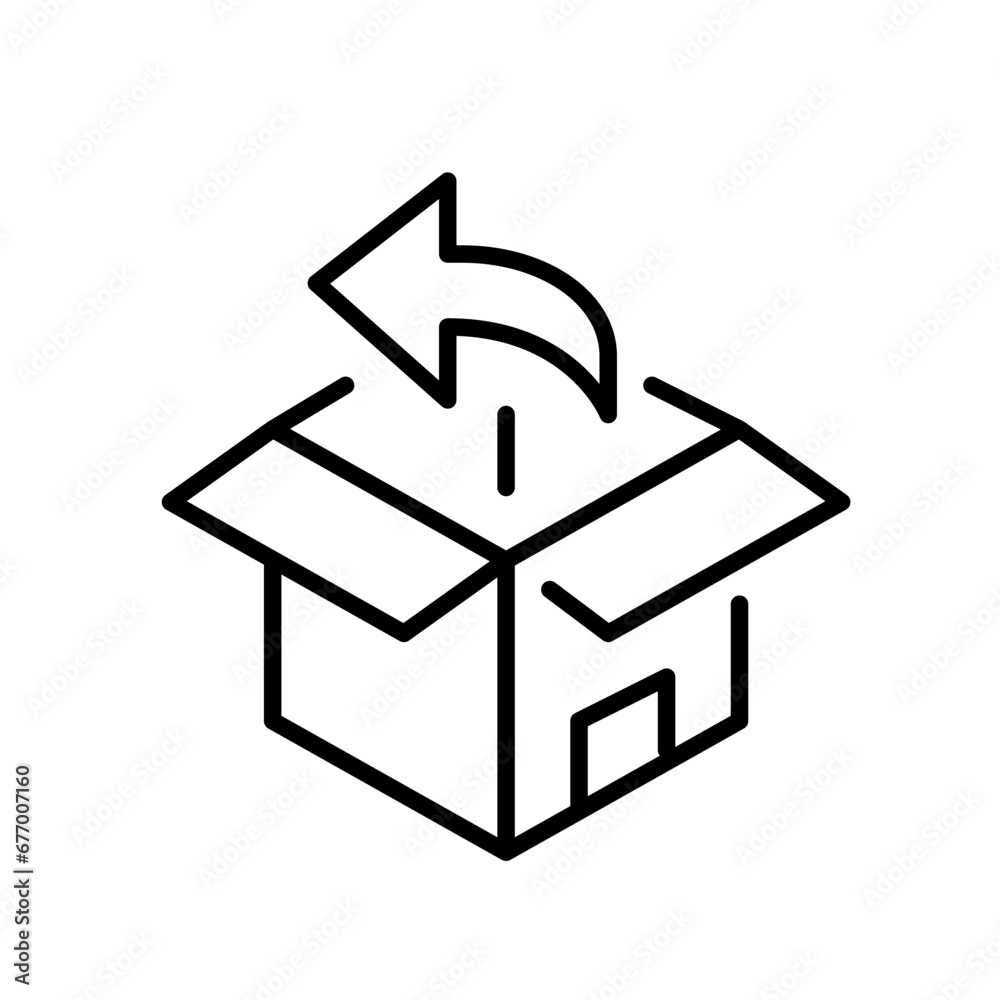 Goods return delivery company service. Open 3d box and back arrow. Pixel perfect, editable stroke icon Goods return delivery company service. Open 3d box and back arrow. Pixel perfect, editable stroke icon