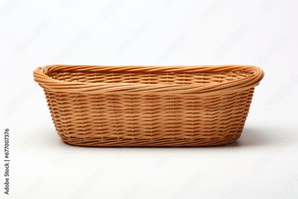 Empty wicker basket isolated on white with pattern