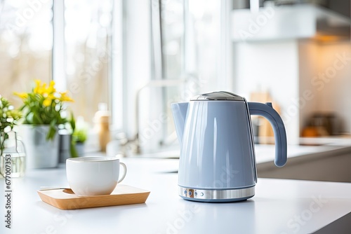 Electric kettle and tea on kitchen table
