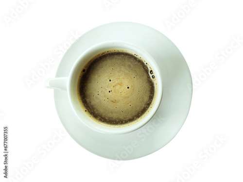 Top view of Isolated cup of coffee and Pyrex