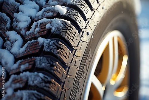 Close-up photo of winter tires in Finland, with centered numbers in focus and blurred front and back. Image has a strong effect. photo