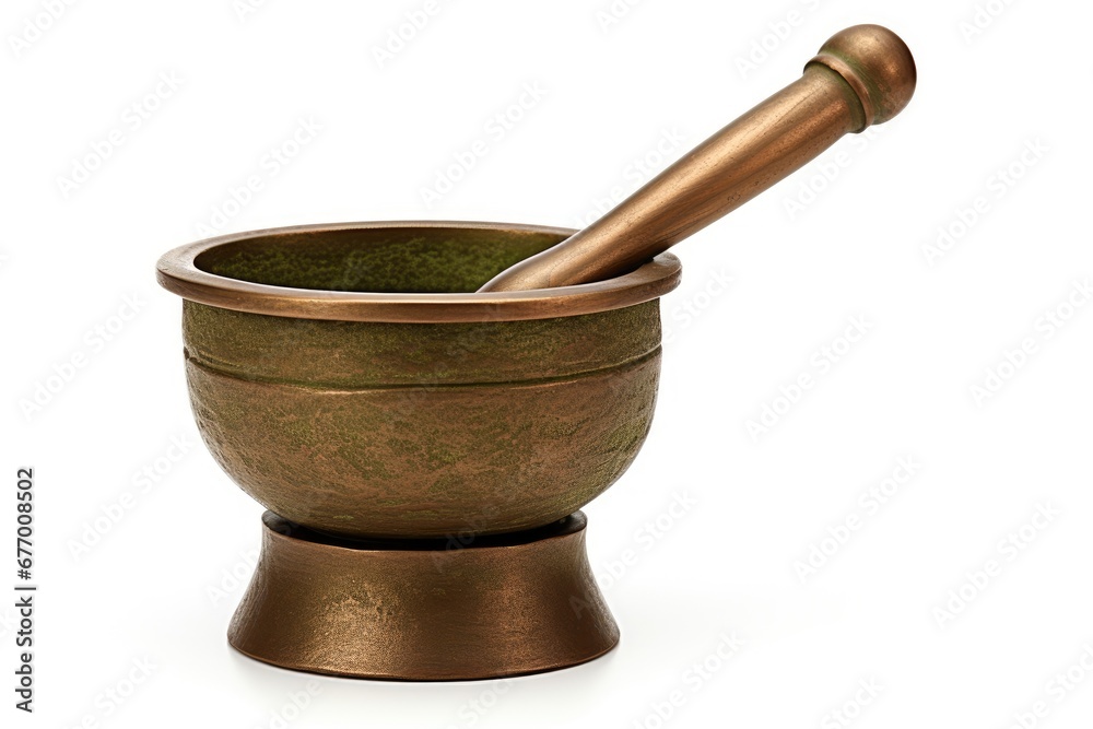 Isolated white bronze mortar and pestle