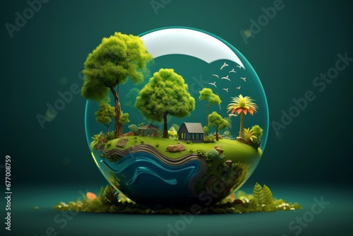 world environment and Earth day concept with green globe, Generative AI