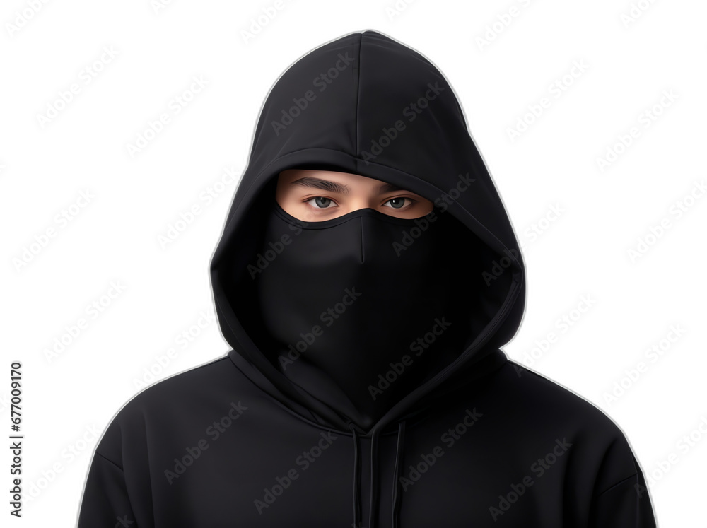 Hacker in black hoodie and mask that hides his face from Generative AI Hacker in black hoodie and mask that hides his face from Generative AI