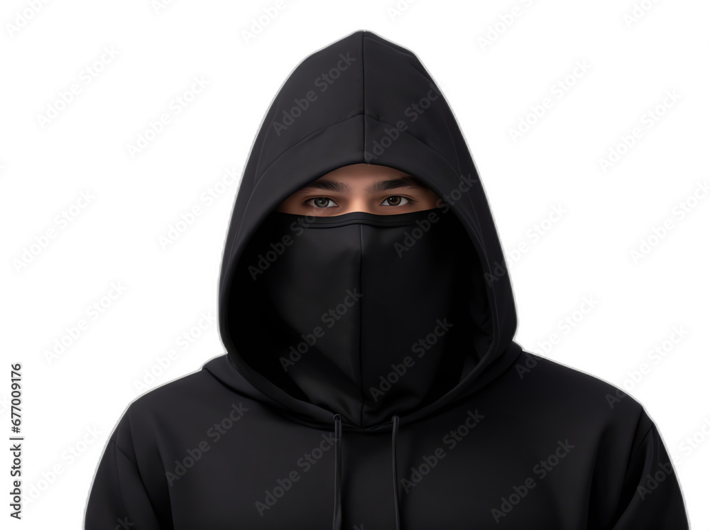 Hacker in black hoodie and mask that hides his face from Generative AI Hacker in black hoodie and mask that hides his face from Generative AI