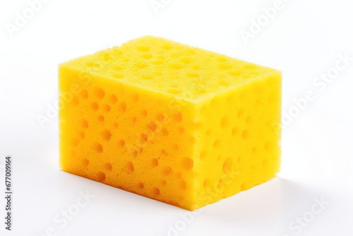 Yellow sponge isolated on white surface