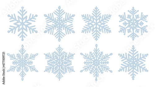 Set of snowflakes with grainy texture