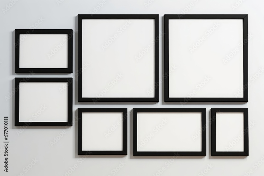 Gallery wall mockup, Black frames on the wall, minimalist frame mockup, 3d render, Generative AI