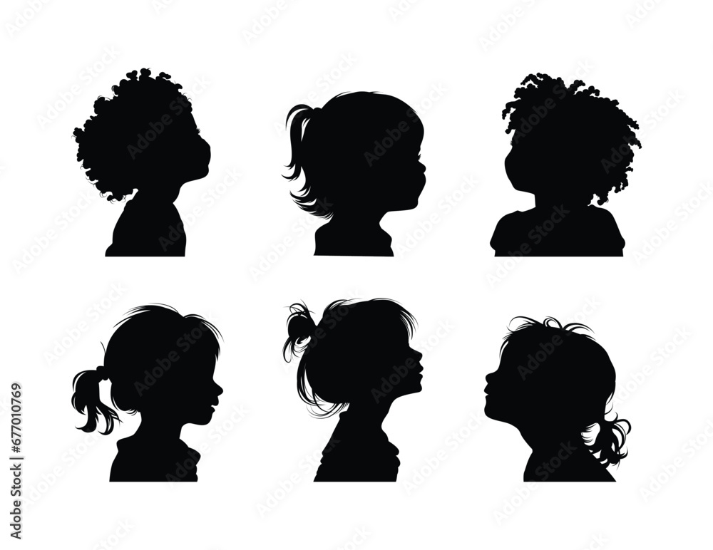 Kids Silhouette Profile Set — Diverse Hairstyles and Side View Collection Kids Silhouette Profile Set — Diverse Hairstyles and Side View Collection
