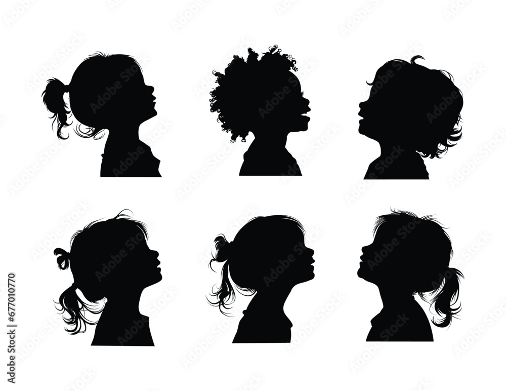 Kids Silhouette Profile Set — Diverse Hairstyles and Side View Collection Kids Silhouette Profile Set — Diverse Hairstyles and Side View Collection