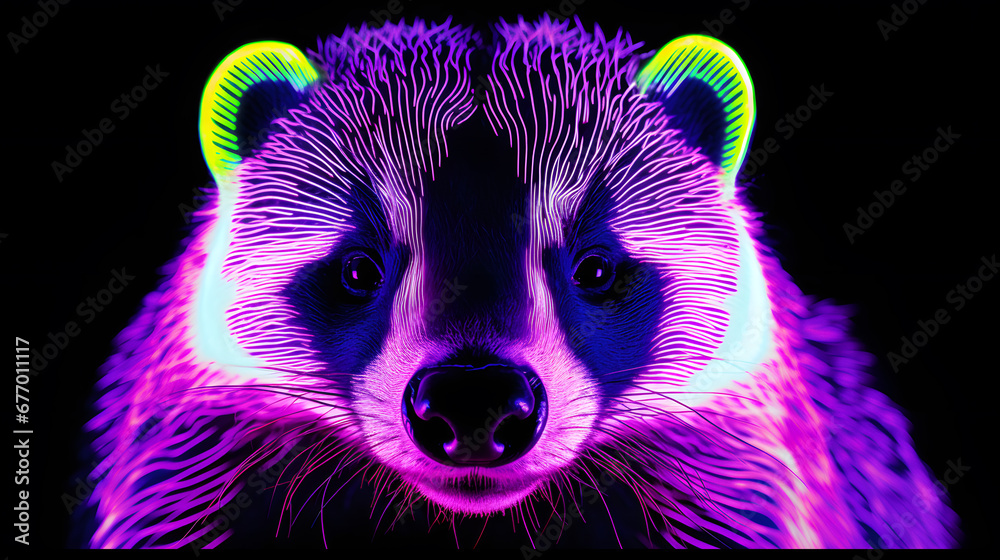 Blacklight of Honey Badger face, This makes the Honey Badger pattern clearly visible in the blacklight. - obrazy, fototapety, plakaty 