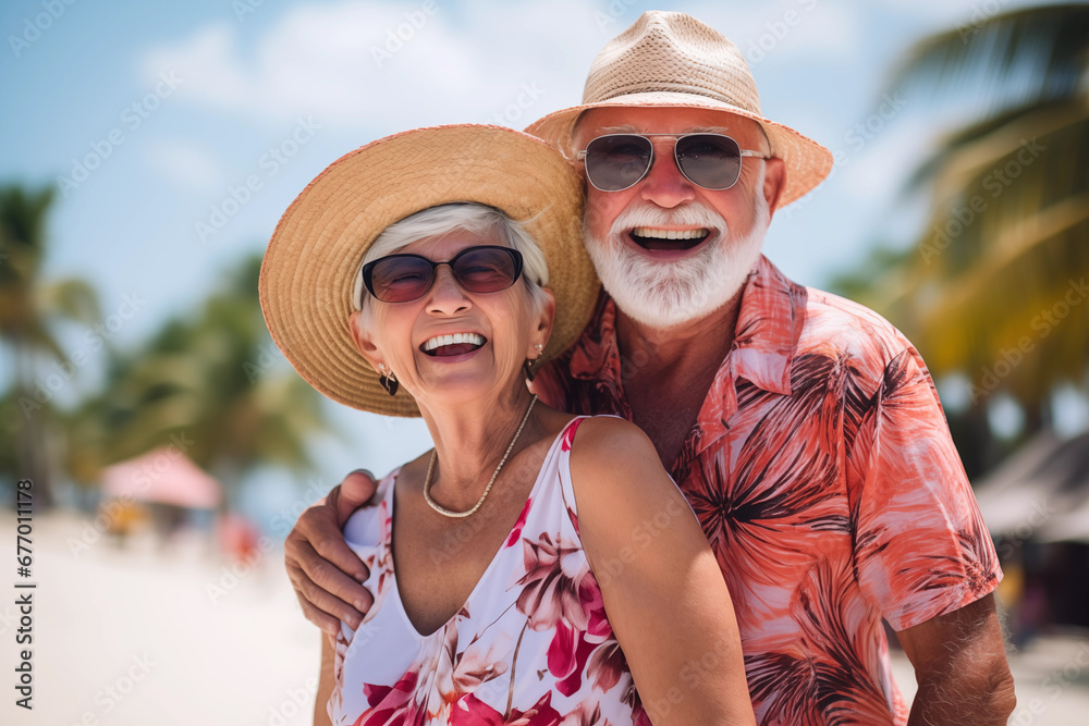 Senior caucasian couple having a fun in tropical island