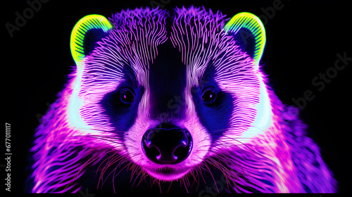 Blacklight of Honey Badger face, This makes the Honey Badger pattern clearly visible in the blacklight. photo