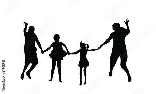 Family jumping on beach flat vector icon.