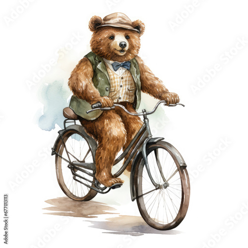 Safari Animal set bear on a bicycle Illustration, Generative Ai