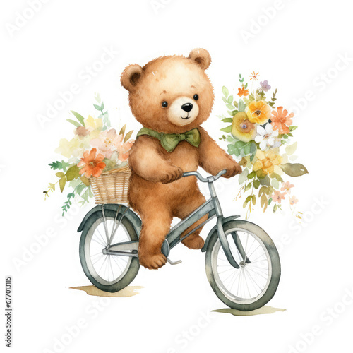 Safari Animal set bear on a bicycle Illustration, Generative Ai © Creative Artist