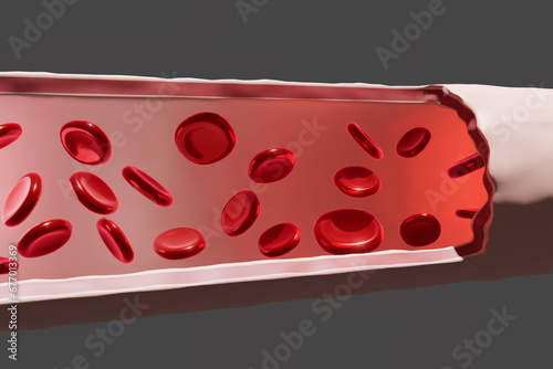 3D render the red bloods cell in vein.