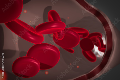 3D render the red bloods cell in vein.
