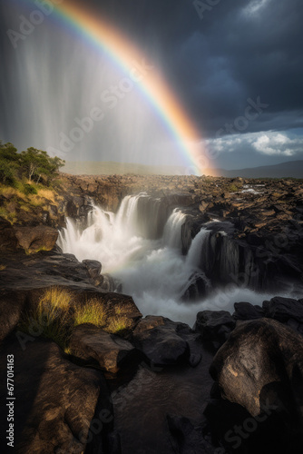 Rainbow over waterfall generative AI
