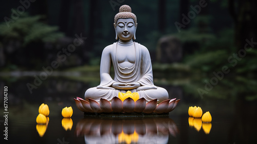 Statue of buddha on the water photo