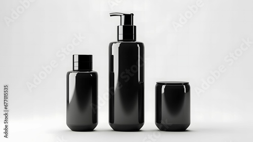 black glossy cosmetic bottle set on a white background