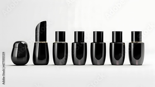 black glossy cosmetic bottle set on a white background
