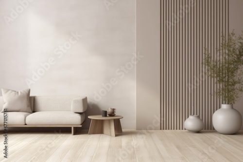 modern living room interior background, blank wall mockup, 3d render, Generative AI