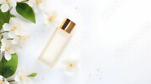 cosmetic springtime concept cosmetic spring white flower background