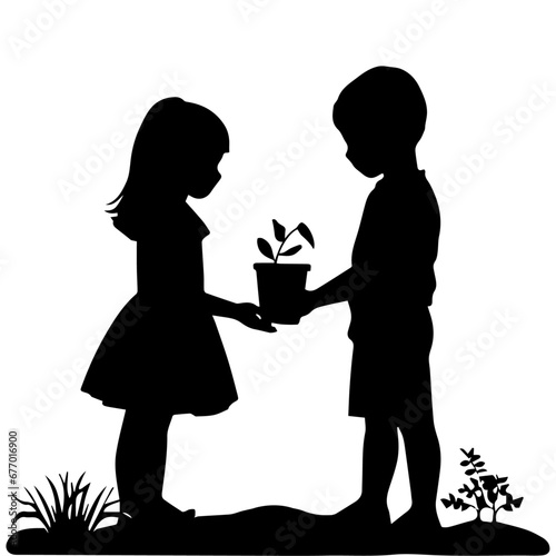 Tree plantation vector silhouette illustration black color