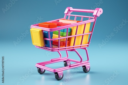 3D Shopping Cart Illustration on Isolated Background created with Generative AI