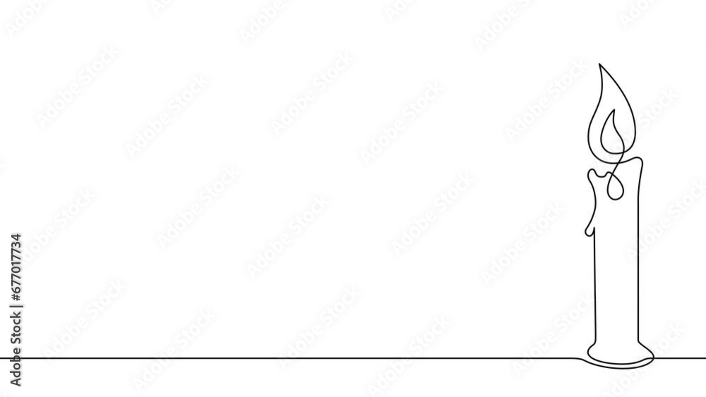 one line continuous drawing candle animation perfect for burning memorial ceremony church tradition on white background