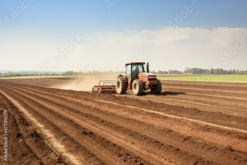 Tractor cultivating the ground for planting seeds