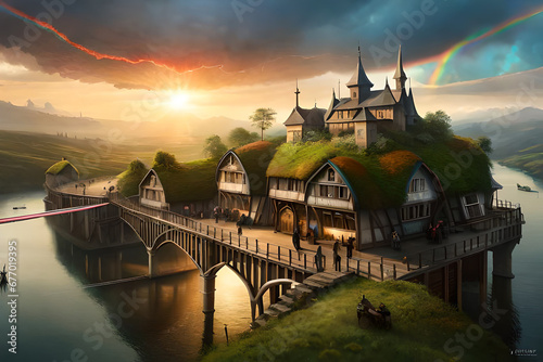  2d digital illustration concept art fantasy world manga style huge castle