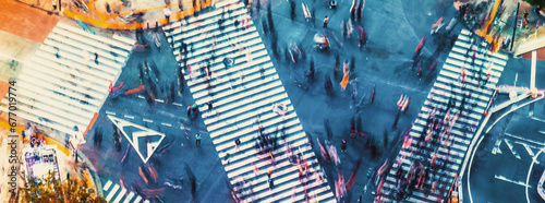Photography Aerial View of Shibuya, Tokyo, Japan at night