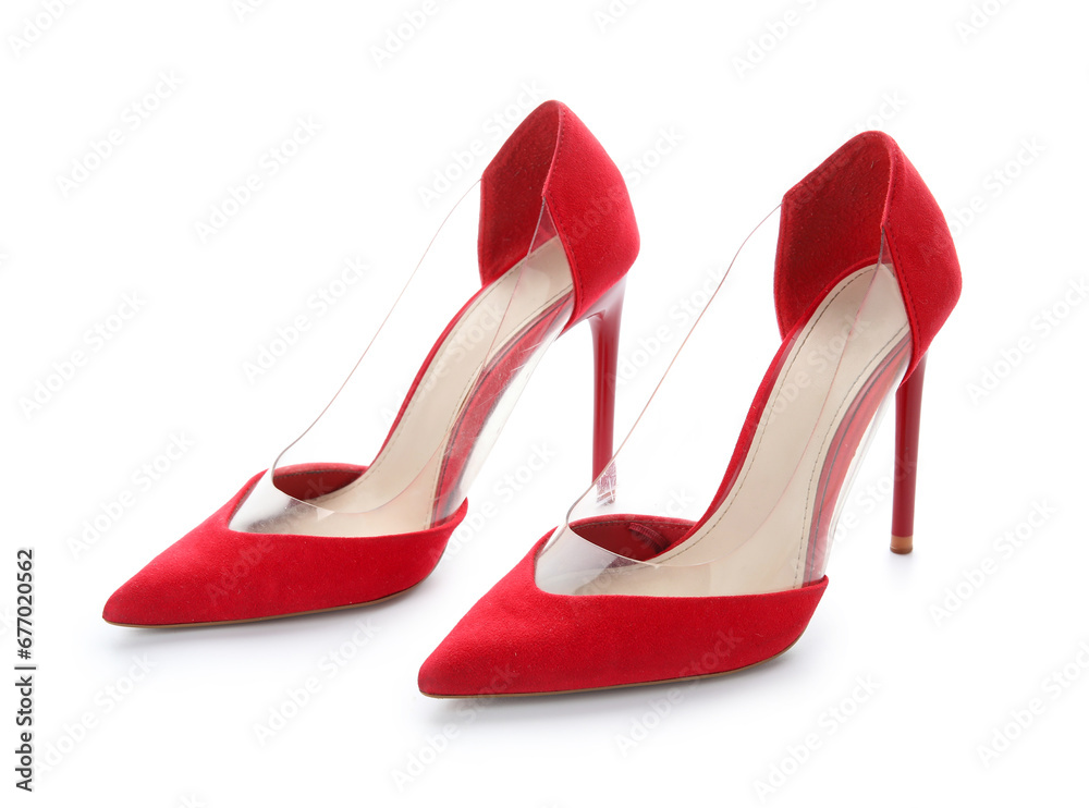 Stylish red high heels on white background Stylish red high heels on white background